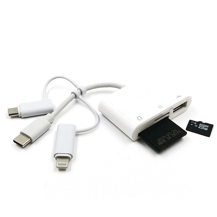 3 in 1 8핀, 마이크로 USB, 타입-C to TF & SD 카드 리더 USB OTG 확장 어댑터