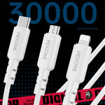 WEKOME WDC-02 조력 에너지 시리즈 3A USB to 8핀+타입-C+마이크로 USB 3 in 1 PVC 데이터 케이블, 길이: 1.2m