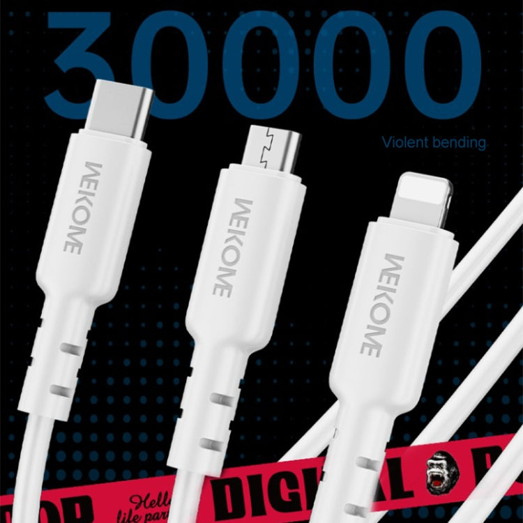 WEKOME WDC-02 조력 에너지 시리즈 3A USB to 8핀+타입-C+마이크로 USB 3 in 1 PVC 데이터 케이블, 길이: 1.2m