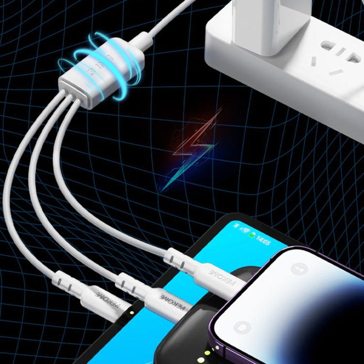 WEKOME WDC-02 조력 에너지 시리즈 3A USB to 8핀+타입-C+마이크로 USB 3 in 1 PVC 데이터 케이블, 길이: 1.2m