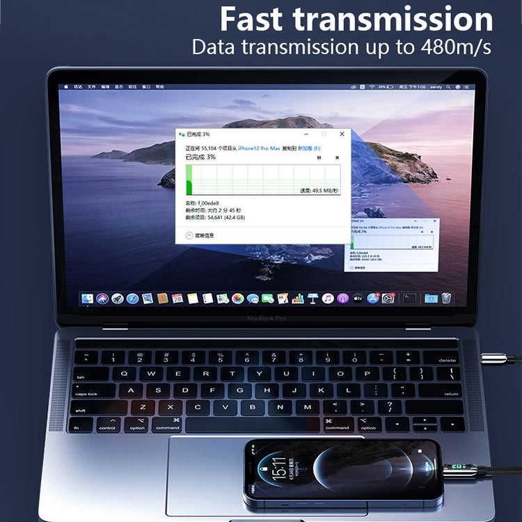 Mutural Li-CC001 1.2m PD20W 디지털 디스플레이 USB-C / Type-C to 8 핀 충전 데이터 케이블, Type-C to 8 핀