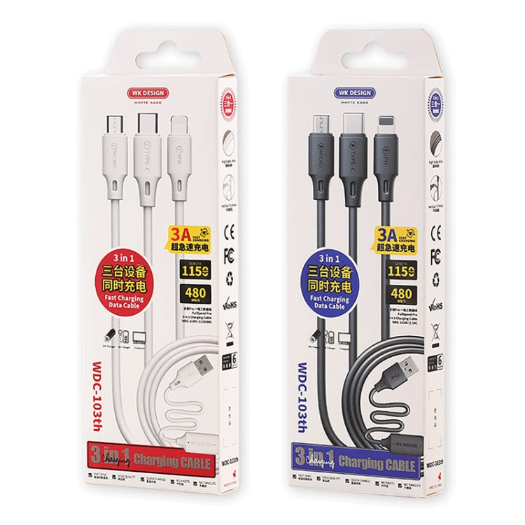 WK WDC-103 3A 3 in 1 8핀 + 마이크로 USB + 타입-C / USB-C 풀스피드 프로 충전 데이터 케이블, 길이: 1.15m