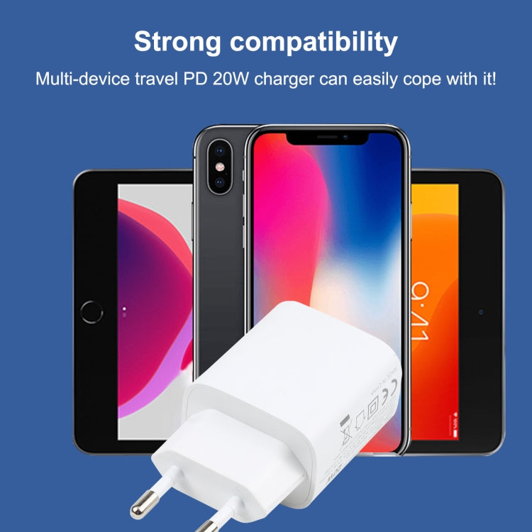 T087 20W USB-C / 타입-C + USB 포트 고속 충전 여행용 충전기, EU 플러그, EU 플러그