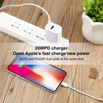 T087 20W USB-C / 타입-C + USB 포트 고속 충전 여행용 충전기, EU 플러그, EU 플러그