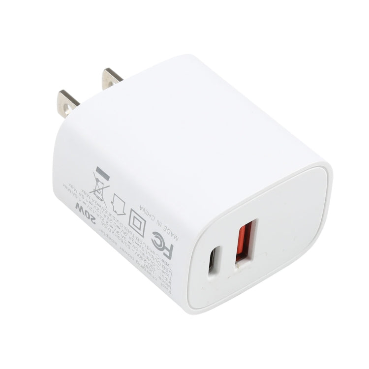 U087 20W USB-C / 타입-C + USB 포트 고속 충전 여행용 충전기, 미국 플러그, 미국 플러그