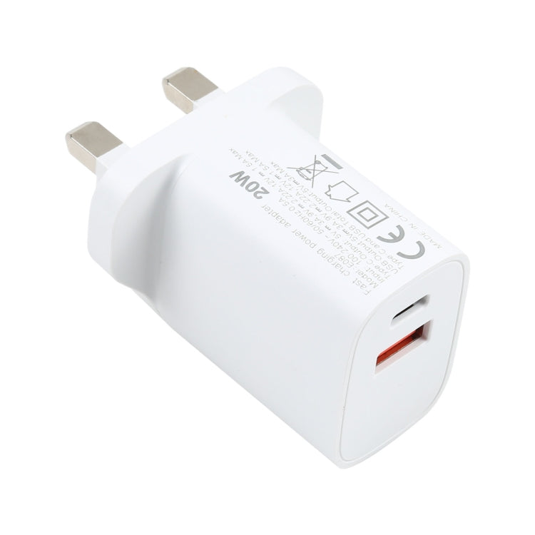 E087 20W USB-C / 타입-C + USB 포트 고속 충전 여행용 충전기, 영국 플러그, 영국 플러그
