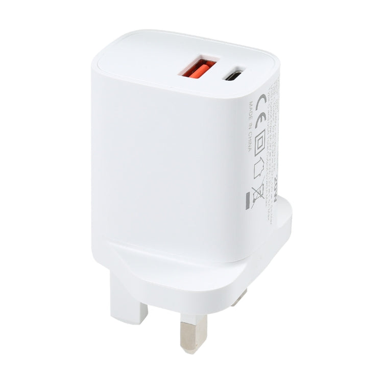 E087 20W USB-C / 타입-C + USB 포트 고속 충전 여행용 충전기, 영국 플러그, 영국 플러그