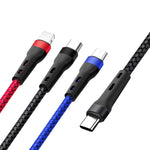 100W 6A 타입-C to 8핀+타입-C+마이크로 USB 충전 데이터 케이블, 1.3m