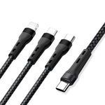 100W 6A 타입-C to 8핀+타입-C+마이크로 USB 충전 데이터 케이블, 1.3m