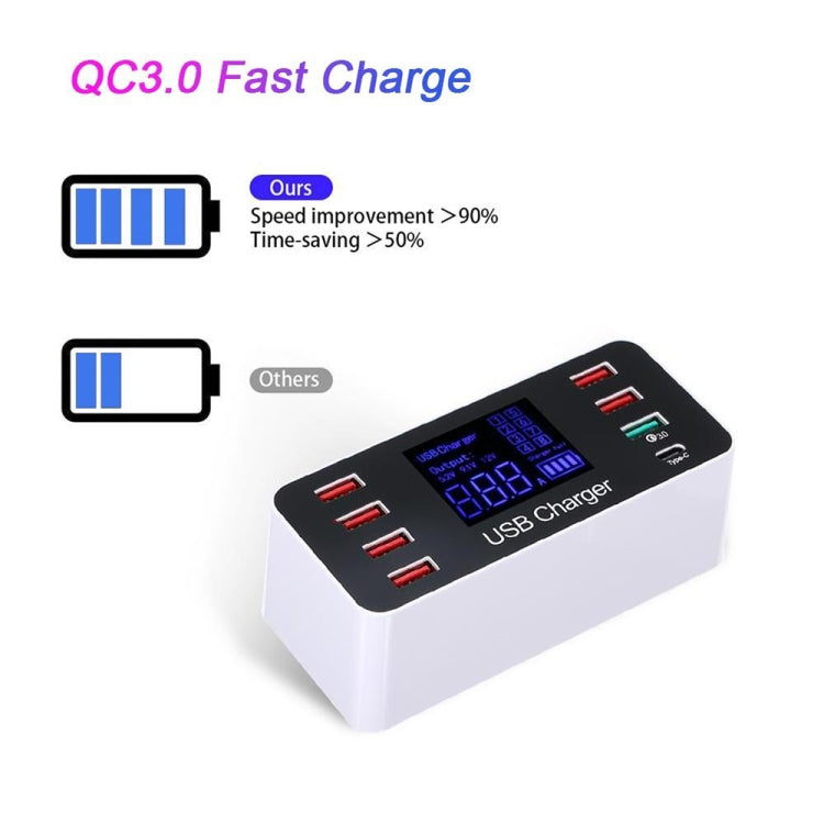 A9 Plus (글로벌 버전) 다기능 AC 100V~240V 8포트 USB 디지털 디스플레이 LCD 분리형 충전 스테이션 스마트 충전기 무선 충전 지원, QC3.0 지원, A9 Plus (글로벌 버전)
