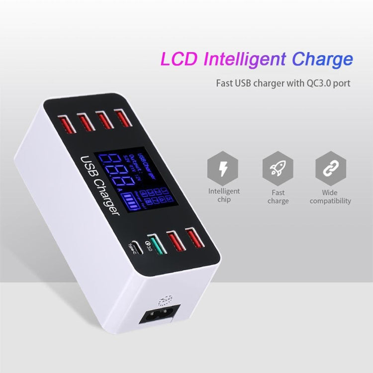 A9 Plus (글로벌 버전) 다기능 AC 100V~240V 8포트 USB 디지털 디스플레이 LCD 분리형 충전 스테이션 스마트 충전기 무선 충전 지원, QC3.0 지원, A9 Plus (글로벌 버전)