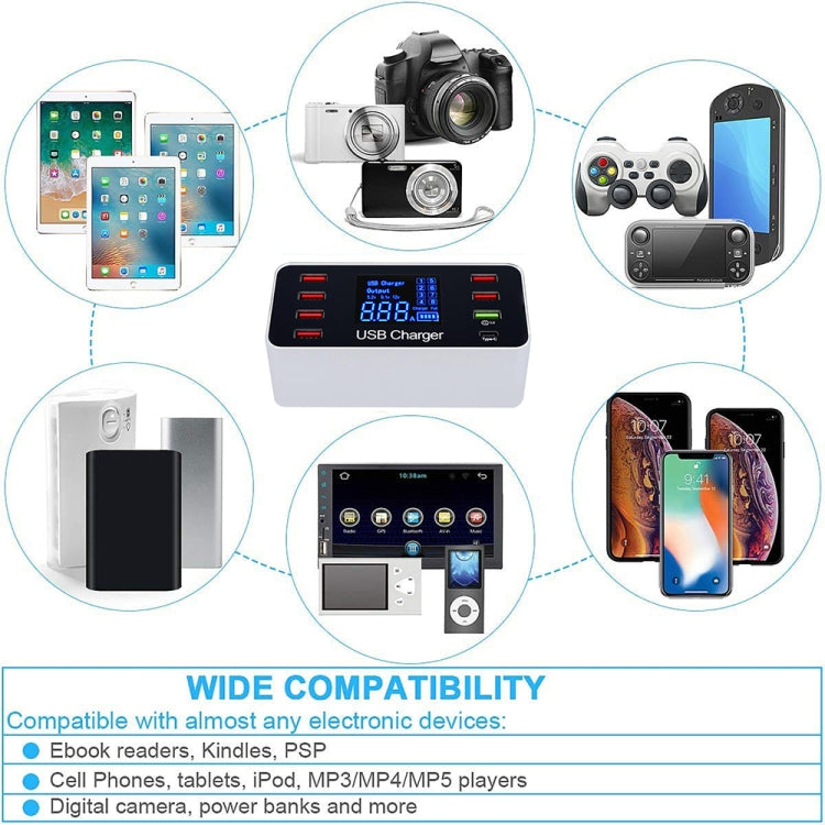 A9 Plus (글로벌 버전) 다기능 AC 100V~240V 8포트 USB 디지털 디스플레이 LCD 분리형 충전 스테이션 스마트 충전기 무선 충전 지원, QC3.0 지원, A9 Plus (글로벌 버전)