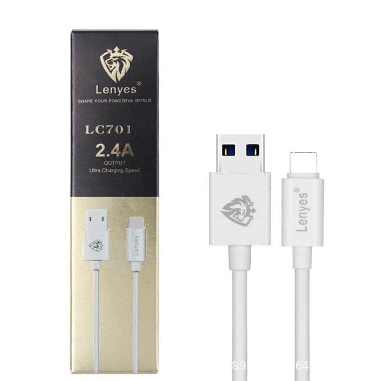 Lenyes LC701 1.5m 2.4A 출력 USB to 8핀 PVC 데이터 동기화 고속 충전 케이블, 1.5m 8핀