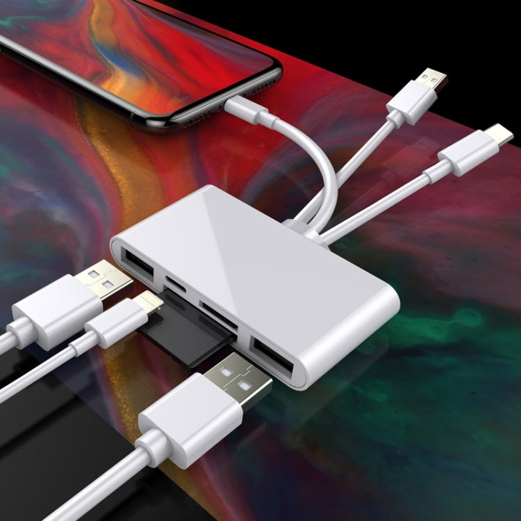 5 in 1 8핀 + Type-C / USB-C + USB + TF 카드 + SD 카드 다기능 카메라 리더 어댑터, 5 in 1