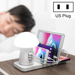 HQ-UD12 범용 4 in 1 40W QC3.0 3 USB 포트 + 무선 충전기 휴대폰 충전 스테이션 버섯 모양 LED 라이트 포함, 길이: 1.2m, 미국 플러그