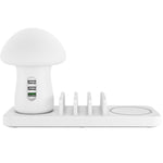 HQ-UD12 범용 4 in 1 40W QC3.0 3 USB 포트 + 무선 충전기 휴대폰 충전 스테이션 버섯 모양 LED 라이트 포함, 길이: 1.2m, 미국 플러그
