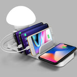 HQ-UD12 범용 4 in 1 40W QC3.0 3 USB 포트 + 무선 충전기 휴대폰 충전 스테이션 버섯 모양 LED 라이트 포함, 길이: 1.2m, 미국 플러그