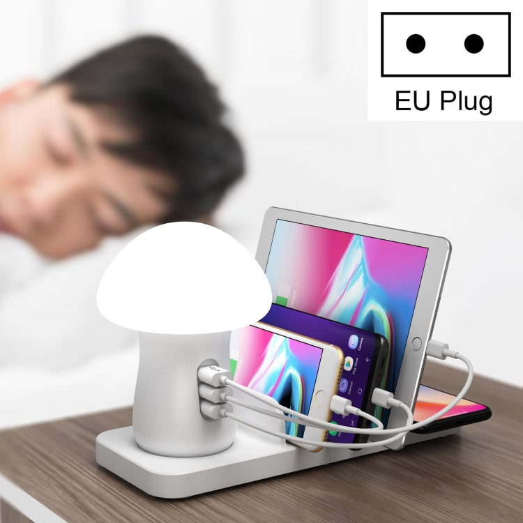 HQ-UD12 유니버설 4 in 1 40W QC3.0 3 USB 포트 + 무선 충전기 휴대폰 충전 스테이션 버섯 모양 LED 라이트, 길이: 1.2m, EU 플러그