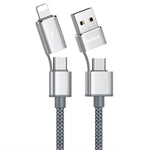 REMAX RC-020t 2.4A 오로라 시리즈 4 in 1 8핀 + USB + 2 x Type-C 데이터 동기화 충전 케이블, 케이블 길이: 1m