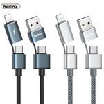 REMAX RC-020t 2.4A 오로라 시리즈 4 in 1 8핀 + USB + 2 x Type-C 데이터 동기화 충전 케이블, 케이블 길이: 1m