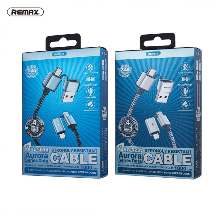 REMAX RC-020t 2.4A 오로라 시리즈 4 in 1 8핀 + USB + 2 x Type-C 데이터 동기화 충전 케이블, 케이블 길이: 1m
