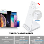 10W 3 in 1 QC 3.0 수직 다기능 무선 충전기 거치대 기능 포함, 휴대폰 / Apple Watch / AirPods용