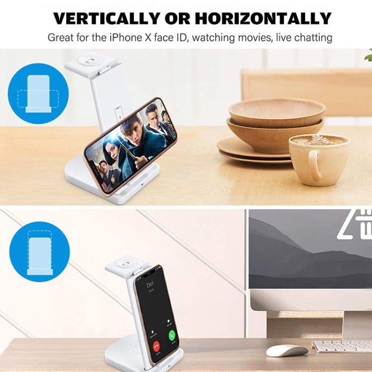 10W 3 in 1 QC 3.0 수직 다기능 무선 충전기 거치대 기능 포함, 휴대폰 / Apple Watch / AirPods용