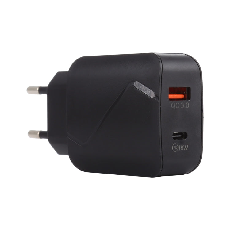 LZ-819A+C QC3.0 USB + PD 18W USB-C / 타입-C 인터페이스 여행용 충전기 표시등 포함, EU 플러그, EU 플러그