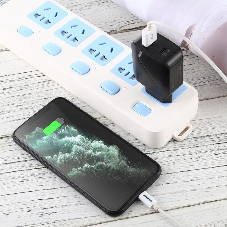 LZ-819A+C QC3.0 USB + PD 18W USB-C / 타입-C 인터페이스 여행용 충전기 표시등 포함, EU 플러그, EU 플러그
