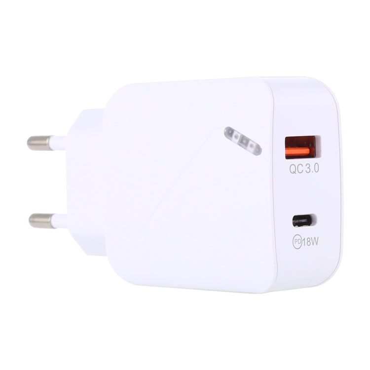 LZ-819A+C QC3.0 USB + PD 18W USB-C / 타입-C 인터페이스 여행용 충전기 표시등 포함, EU 플러그, EU 플러그