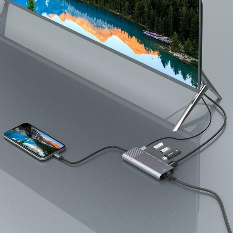 6 in 1 USB 2.0 x 3 + HDMI + RJ45 + 8핀 여성 충전 포트 to 8핀 남성 다기능 도크 스테이션 어댑터, 79591