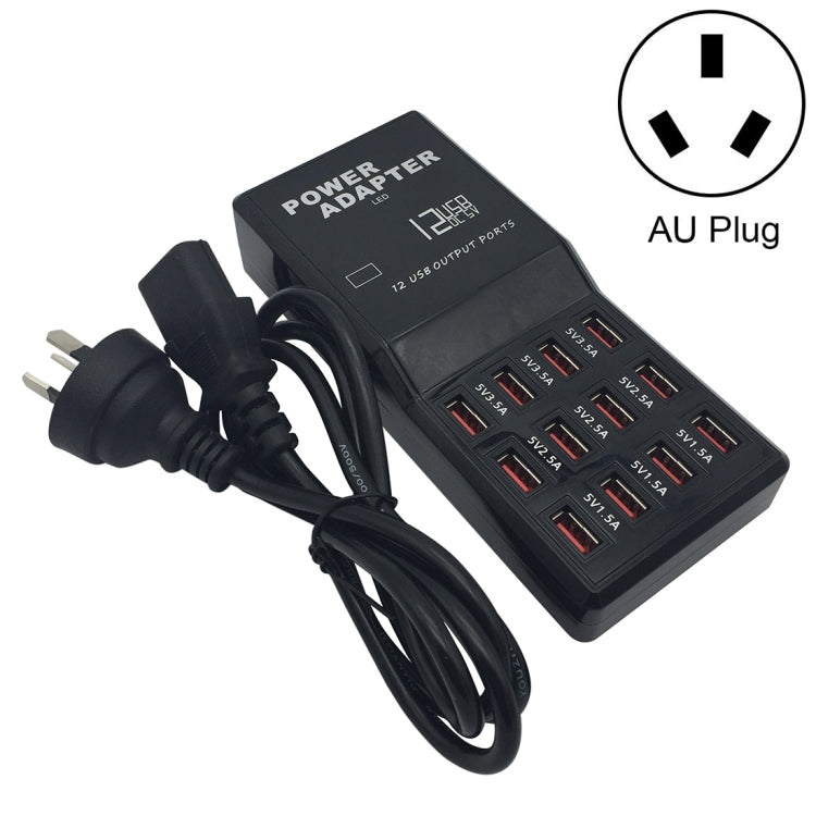 W-858 12A 12포트 USB 고속 충전 도크 데스크탑 스마트 충전기 AC100-240V, AU 플러그, AU 플러그