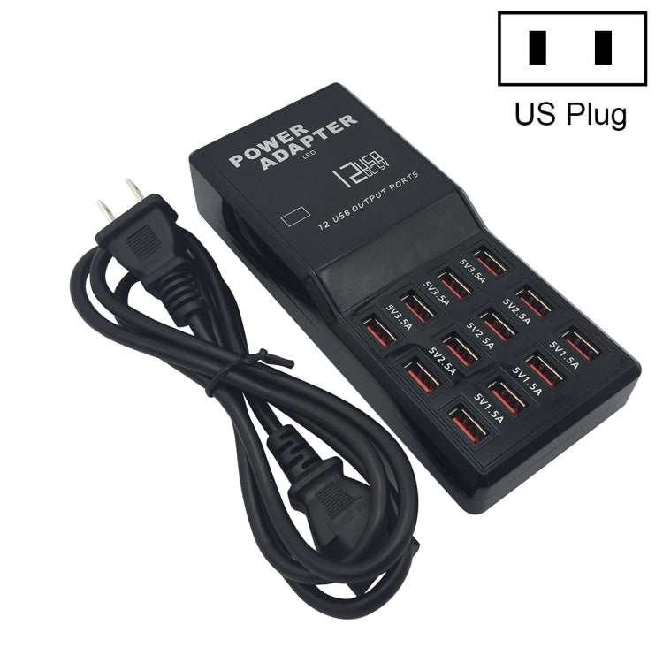 W-858 12A 12포트 USB 고속 충전 도크 데스크탑 스마트 충전기 AC100-240V, US 플러그, US 플러그