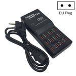 W-858 12A 12포트 USB 고속 충전 도크 데스크탑 스마트 충전기 AC100-240V, EU 플러그, EU 플러그