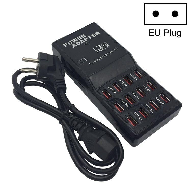 W-858 12A 12포트 USB 고속 충전 도크 데스크탑 스마트 충전기 AC100-240V, EU 플러그, EU 플러그