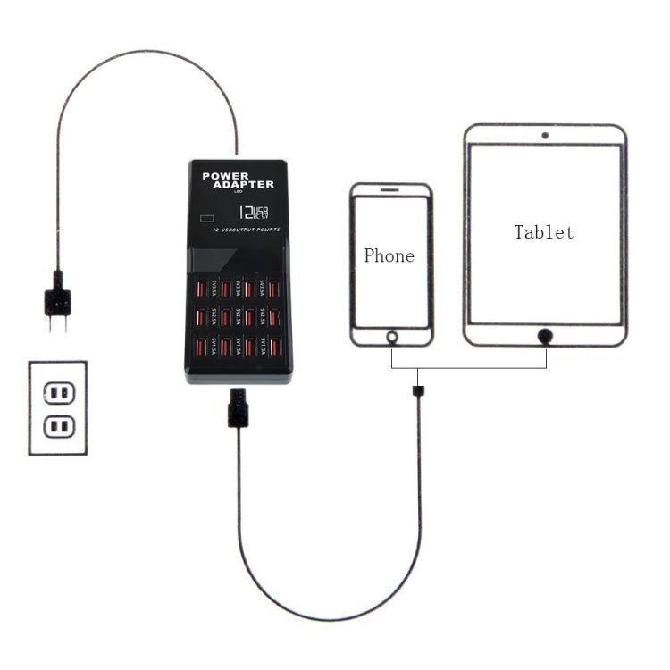 W-858 12A 12포트 USB 고속 충전 도크 데스크탑 스마트 충전기 AC100-240V, EU 플러그, EU 플러그