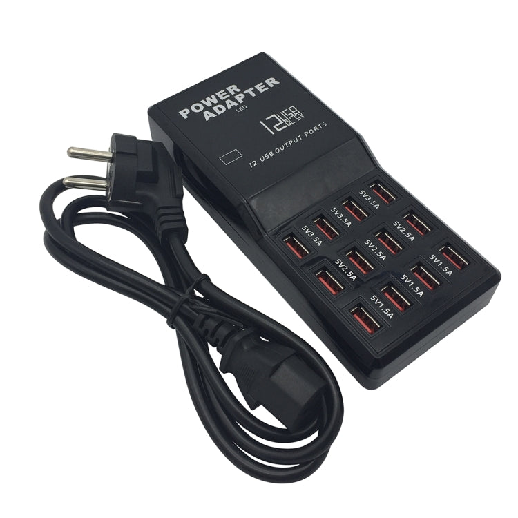 W-858 12A 12포트 USB 고속 충전 도크 데스크탑 스마트 충전기 AC100-240V, EU 플러그, EU 플러그