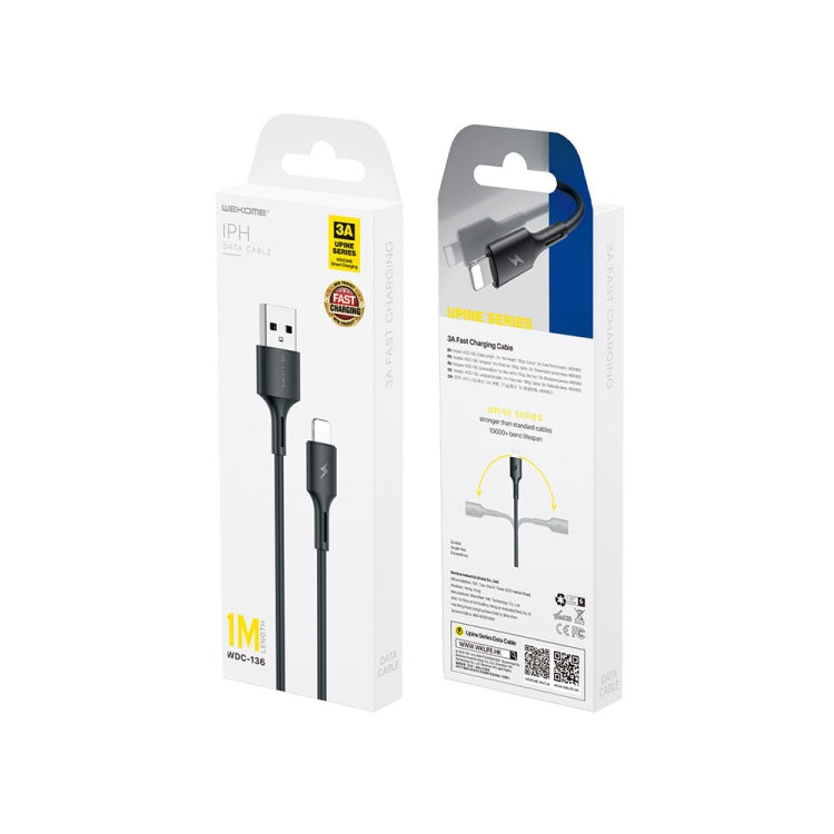 WK WDC-136 USB to 8핀 3A 고속 충전 데이터 케이블, USB to 8핀(검정), USB to 8핀(흰색)