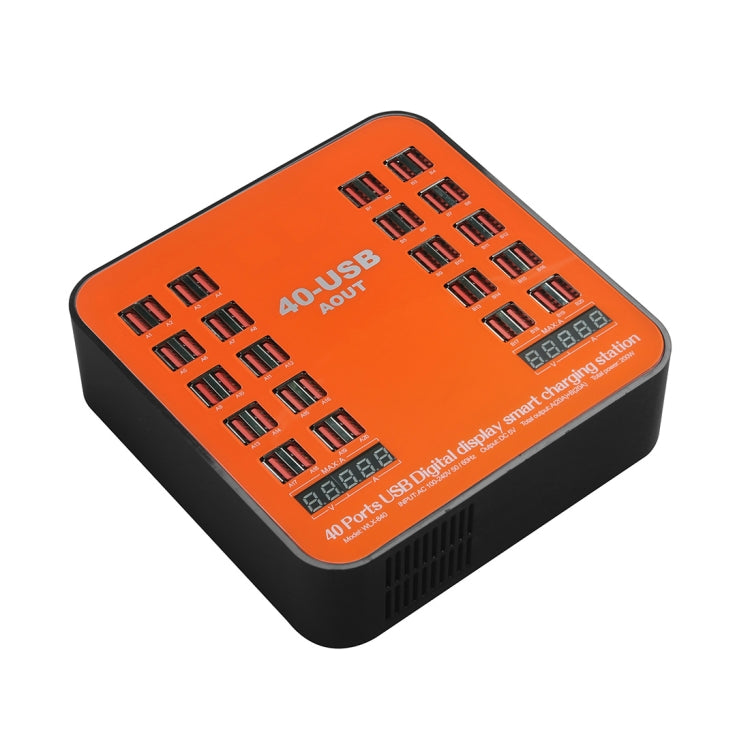 WLX-840 200W 40포트 USB 디지털 디스플레이 스마트 충전 스테이션 AC100-240V, 호주 플러그 (검정+주황), 호주 플러그