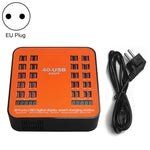 WLX-840 200W 40포트 USB 디지털 디스플레이 스마트 충전 스테이션 AC100-240V, 유럽 플러그 (검정+주황), 유럽 플러그