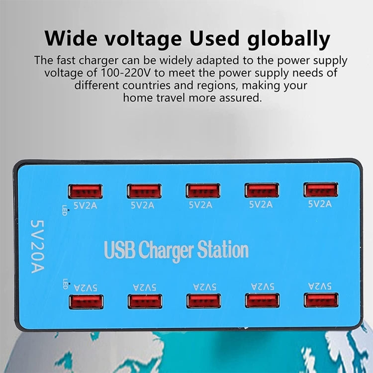 A5B 100W 10포트 USB 스마트 충전 스테이션 표시등 포함, 미국 플러그, 100W