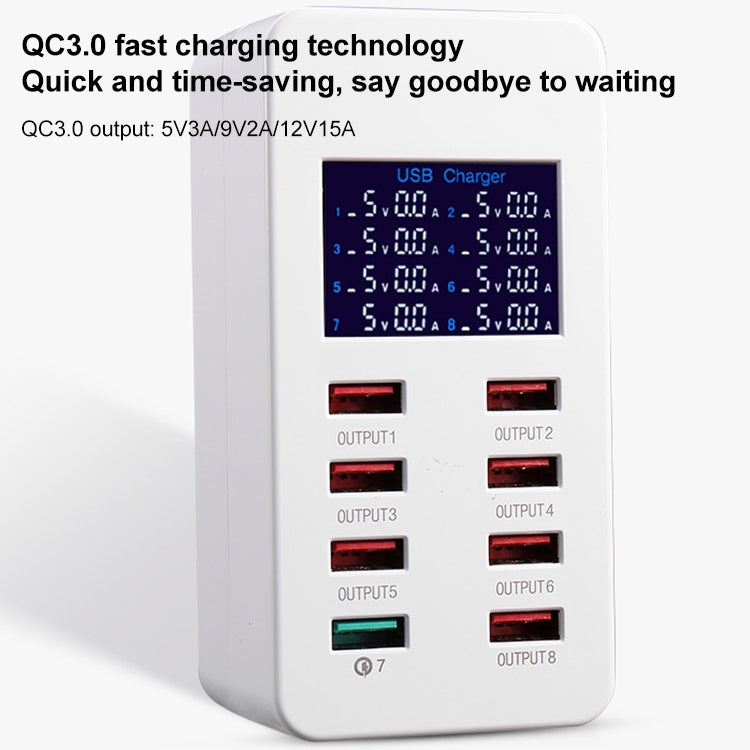 A8 50W 8포트 USB + QC3.0 스마트 충전 스테이션 디지털 디스플레이 AC100-240V, AU 플러그, A8 AU 플러그