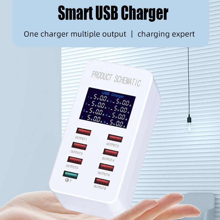 A8 50W 8포트 USB + QC3.0 스마트 충전 스테이션 디지털 디스플레이 AC100-240V, EU 플러그, A8 EU 플러그