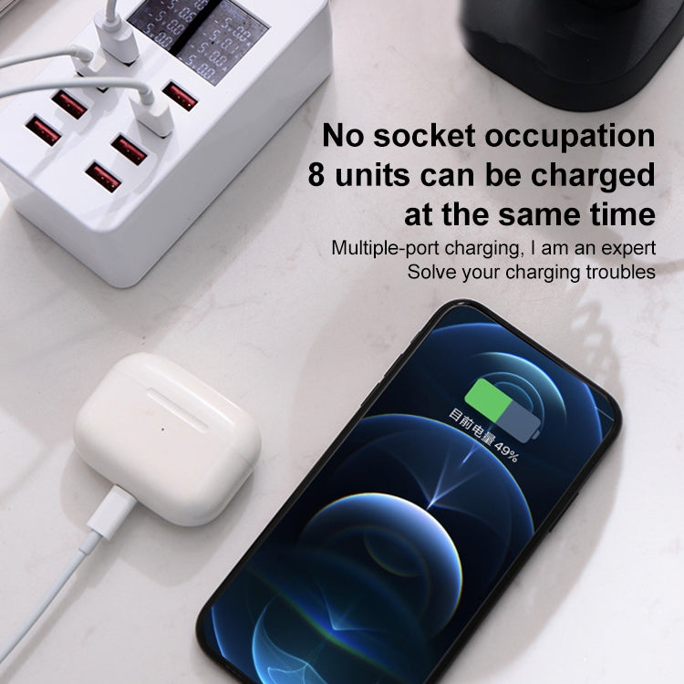 A8 50W 8포트 USB + QC3.0 스마트 충전 스테이션 디지털 디스플레이 AC100-240V, EU 플러그, A8 EU 플러그
