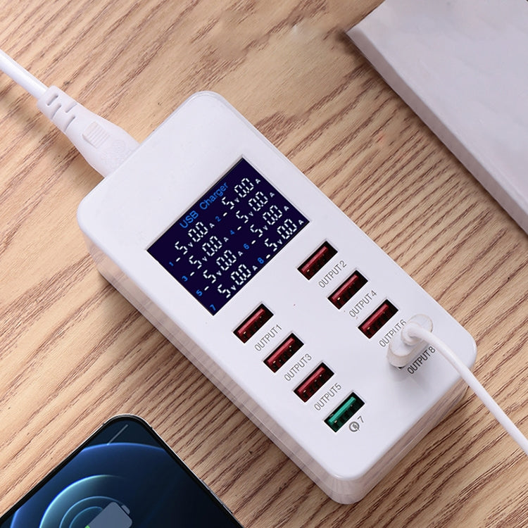 A8 50W 8포트 USB + QC3.0 스마트 충전 스테이션 디지털 디스플레이 AC100-240V, UK 플러그, A8 UK 플러그