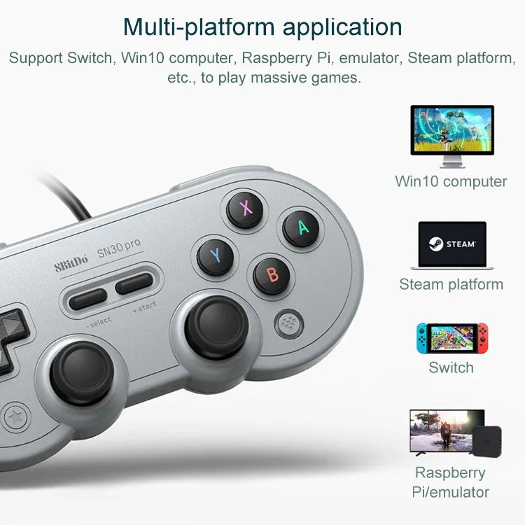 8Bitdo SN30 PRO USB 유선 게임패드 조이스틱 스위치 / 스팀 / PC용, SN30 PRO 유선(그레이)