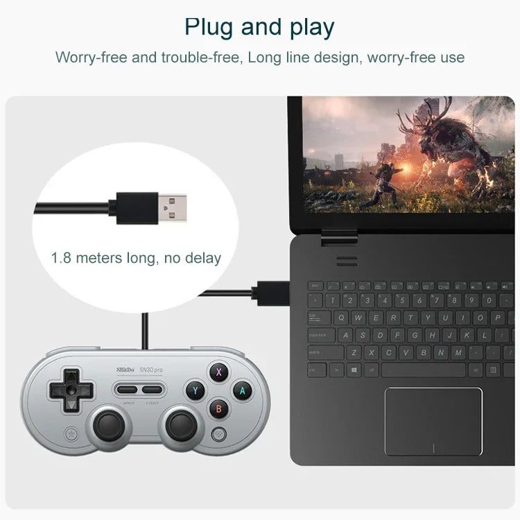 8Bitdo SN30 PRO USB 유선 게임패드 조이스틱 스위치 / 스팀 / PC용, SN30 PRO 유선(그레이)