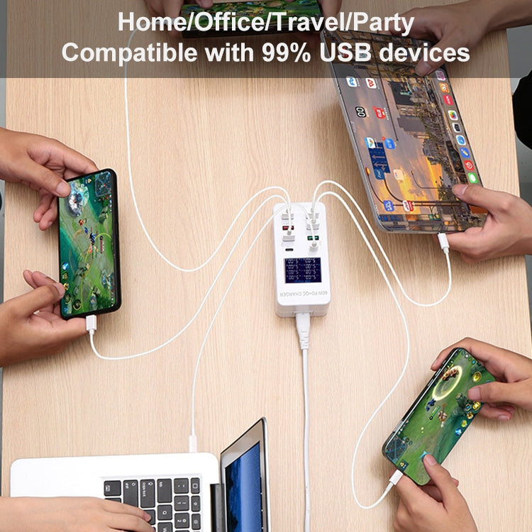 A8T 60W 8포트 USB + QC3.0 + PD 타입-C 스마트 충전 스테이션 디지털 디스플레이 AC100-240V, AU 플러그, A8T AU 플러그