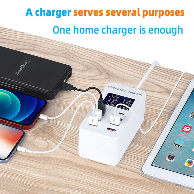 A8T 60W 8포트 USB + QC3.0 + PD 타입-C 스마트 충전 스테이션 디지털 디스플레이 AC100-240V, AU 플러그, A8T AU 플러그