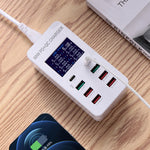 A8T 60W 8포트 USB + QC3.0 + PD 타입-C 스마트 충전 스테이션 디지털 디스플레이 AC100-240V, UK 플러그, A8T UK 플러그